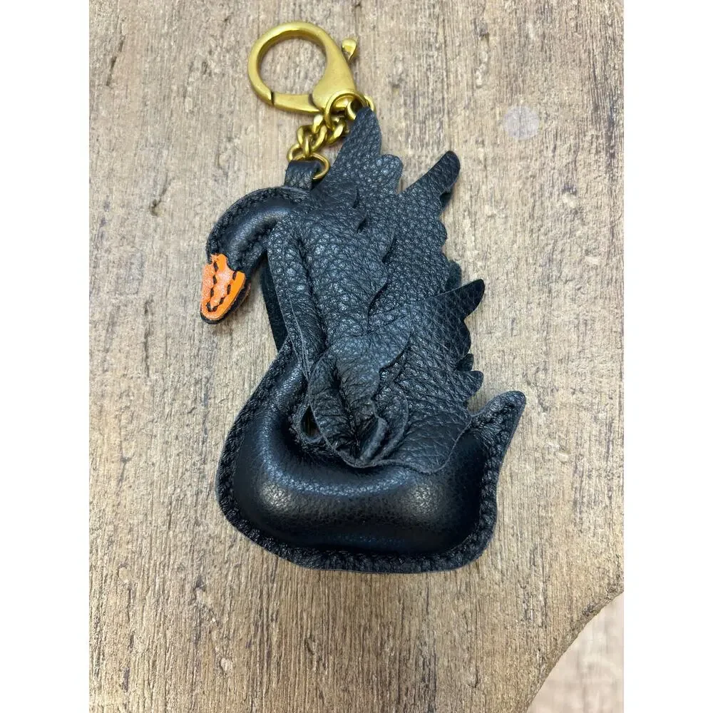 Genuine Leather Black Swan Beautiful Purse Charm Boho Black Swans Bag Charm